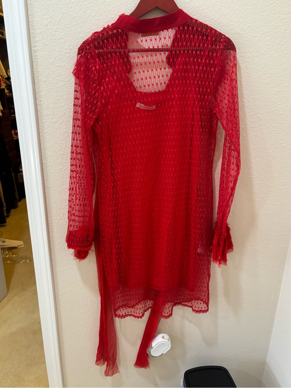 Red Ruffled Sheer Button-Front Tunic - Picture 4 of 4